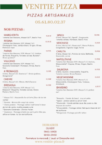 carte Venitie Pizza PIZZERIA TOULOUSE COTE PAVEE